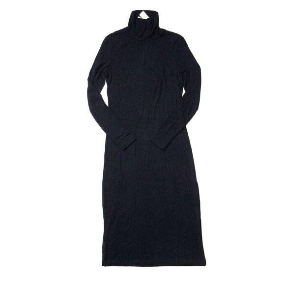 NWT James Perse Turtleneck Double Split Midi in French Navy Stretch Dress 1 / S - Picture 2 of 5